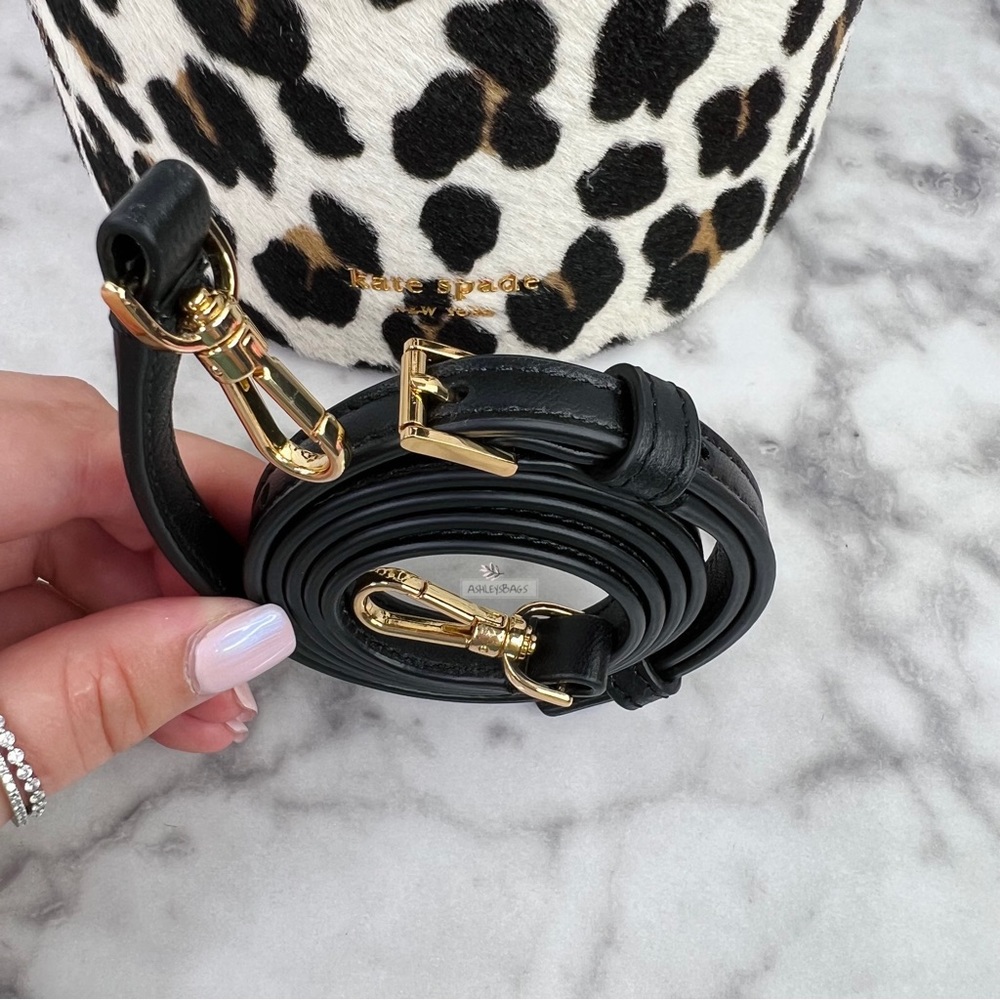 Kate Spade Buttercup Leopard Haircalf Small Bucket Bag Crossbody - Picture 13 of 16